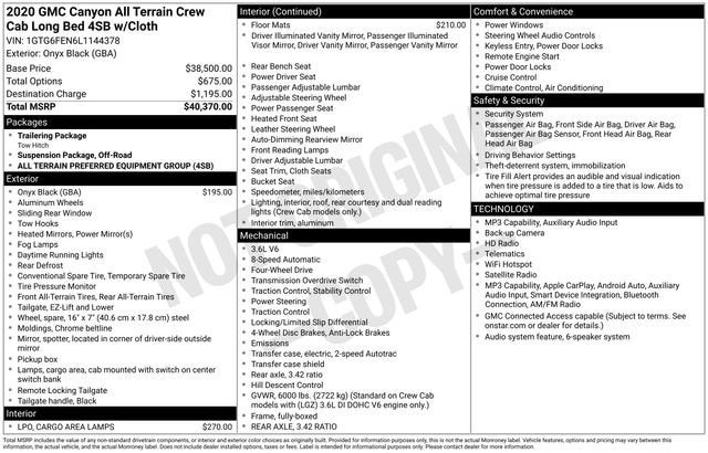2020 GMC Canyon 4WD All Terrain w/Cloth