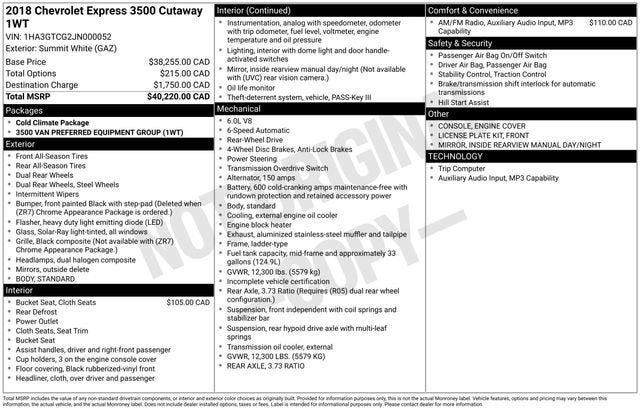 2018 Chevrolet Express Cutaway 3500 Work Van